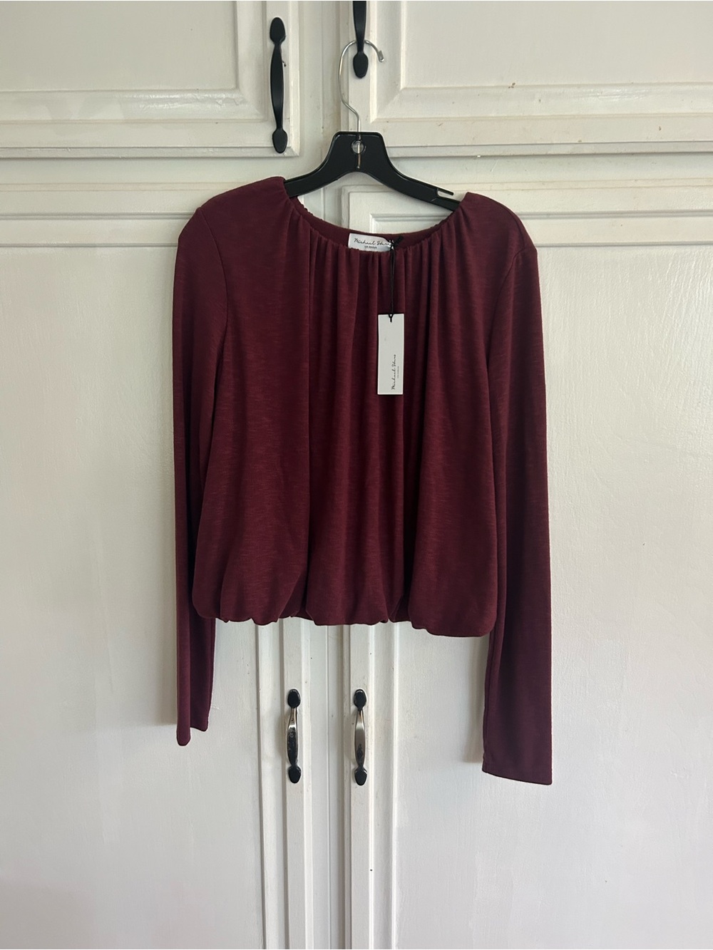 NWT Michael Stars Burgundy Long-Sleeve Gathered Hem Top